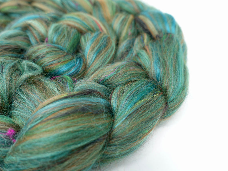 Malachite- Pigments- Merino, Sari Silk, Mulberry Silk & Llama. 100g