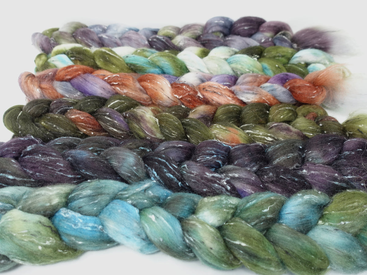Dyers Half-Dozen- Tweed Wool, 6 co-ordinating mini braids, Hand Dyed Wool, 360g (Copy)