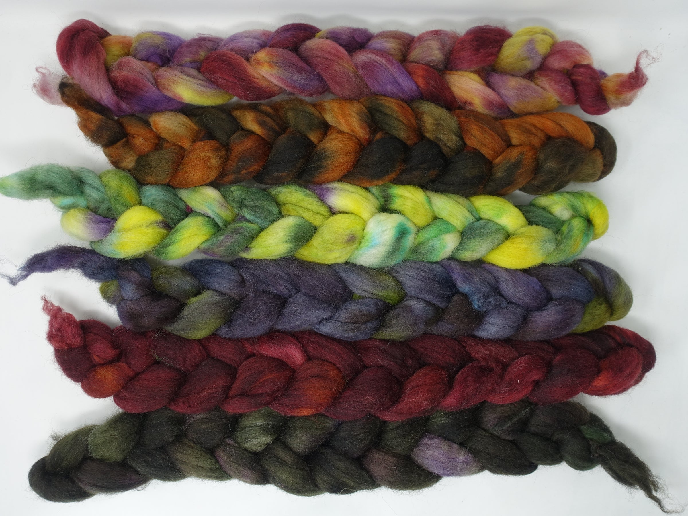 Dyers Half-Dozen- Corriedale, 6 co-ordinating mini braids, Hand Dyed Wool, 360g