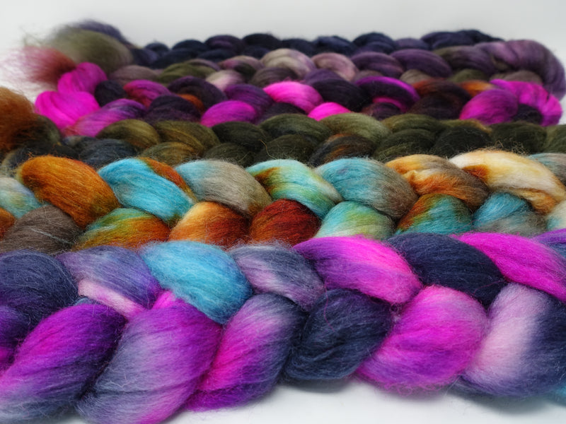 Dyers Half-Dozen- Superwash Cheviot, Silk & Bio-Nylon, 6 co-ordinating mini braids, Hand Dyed Wool, 360g