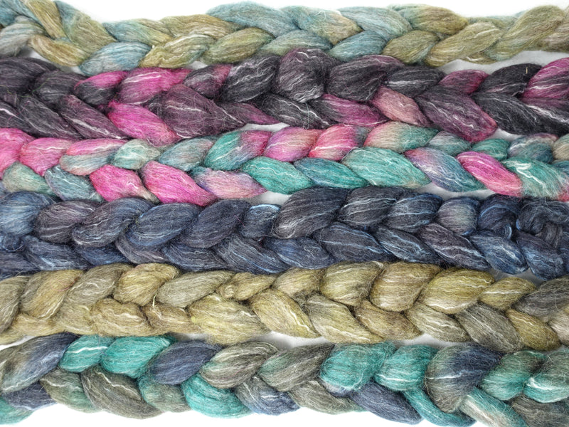 Dyers Half-Dozen - BFL, Alpaca & Seacell, 6 co-ordinating mini braids, Hand Dyed Wool, 360g