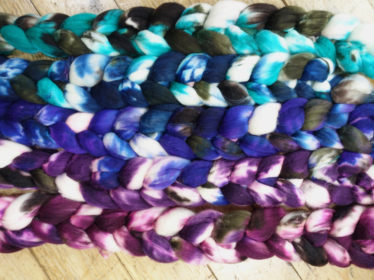 Fade Pack- Superfine Superwash Merino, 5 co-ordinating braids, Hand Dyed Wool, 500g