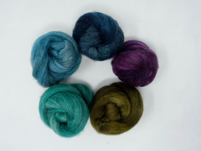 Polwarth & Yak. Mixed Colour Pack- Peacock. 100g