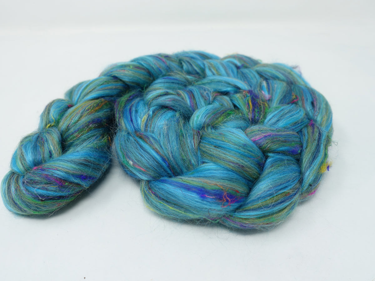 Saxon Blue- Pigments- Merino, Sari Silk, Mulberry Silk & Llama. 100g