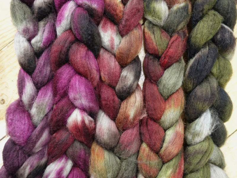 Fade Pack- Polwarth & Yak, 5 co-ordinating braids, Hand Dyed. 500g