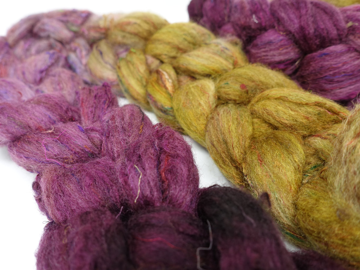 Textured Blend, BFL, Manx Loaghtan, Sari Silk. Hand Dyed Gradient. 100g