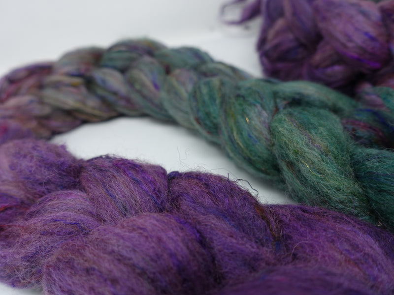 Textured Blend, BFL, Manx Loaghtan, Sari Silk. Hand Dyed Gradient. 100g