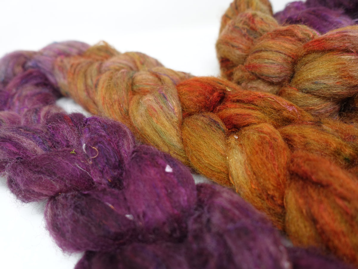 Textured Blend, BFL, Manx Loaghtan, Sari Silk. Hand Dyed Gradient. 100g