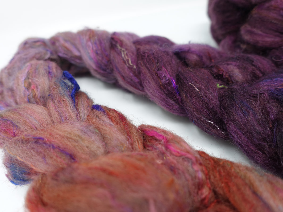 Textured Blend, BFL, Manx Loaghtan, Sari Silk. Hand Dyed Gradient. 100g