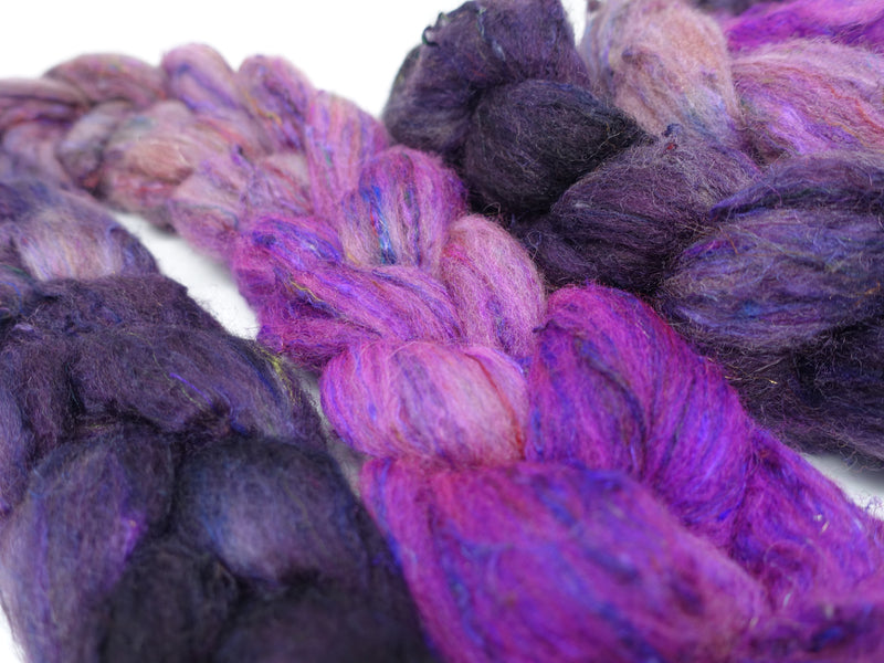 Textured Blend, BFL, Manx Loaghtan, Sari Silk. Hand Dyed Gradient. 100g