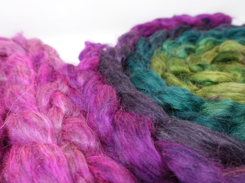 Kid Mohair & Peduncle Silk, Hand Dyed Gradient &  Semi-Solid. 100g