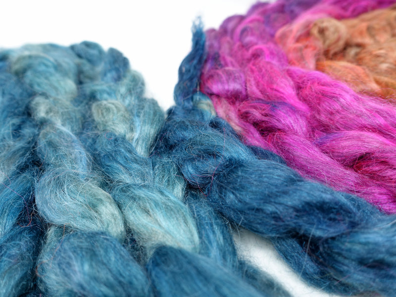 Kid Mohair & Peduncle Silk, Hand Dyed Gradient &  Semi-Solid. 100g