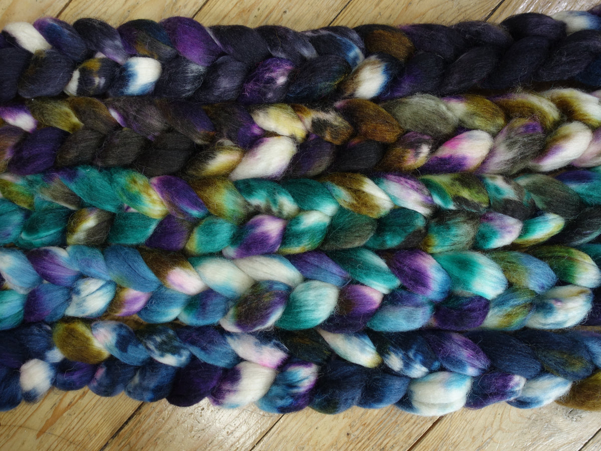 Fade Pack- Superwash Cheviot Silk & Bio-Nylon, 5 co-ordinating braids, Hand Dyed Wool, 500g