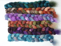 Dyers Half-Dozen- Superwash Cheviot, Silk & Bio-Nylon, 6 co-ordinating mini braids, Hand Dyed Wool, 360g