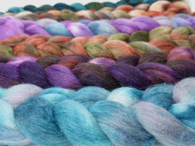 Dyers Half-Dozen- Superwash Cheviot, Silk & Bio-Nylon, 6 co-ordinating mini braids, Hand Dyed Wool, 360g