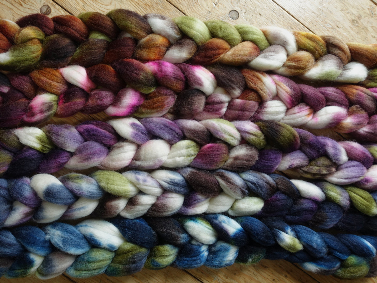 Fade Pack- Cormo 5 co-ordinating braids, Hand Dyed Wool, 500g