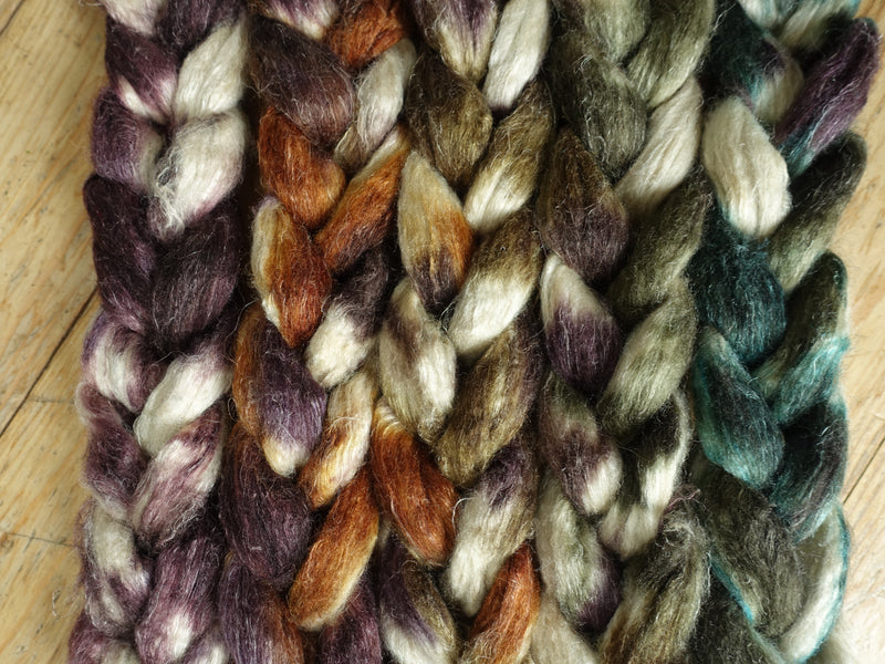 Fade Pack- Romney, Silk & Linen, 5 co-ordinating braids, Hand Dyed Wool, 500g