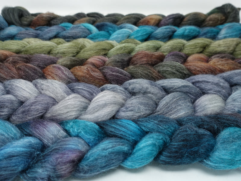 Dyers Half-Dozen- Corriedale & Lotus, 6 co-ordinating mini braids, Hand Dyed Wool, 360g