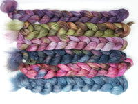 Dyers Half-Dozen- Corriedale & Lotus, 6 co-ordinating mini braids, Hand Dyed Wool, 360g