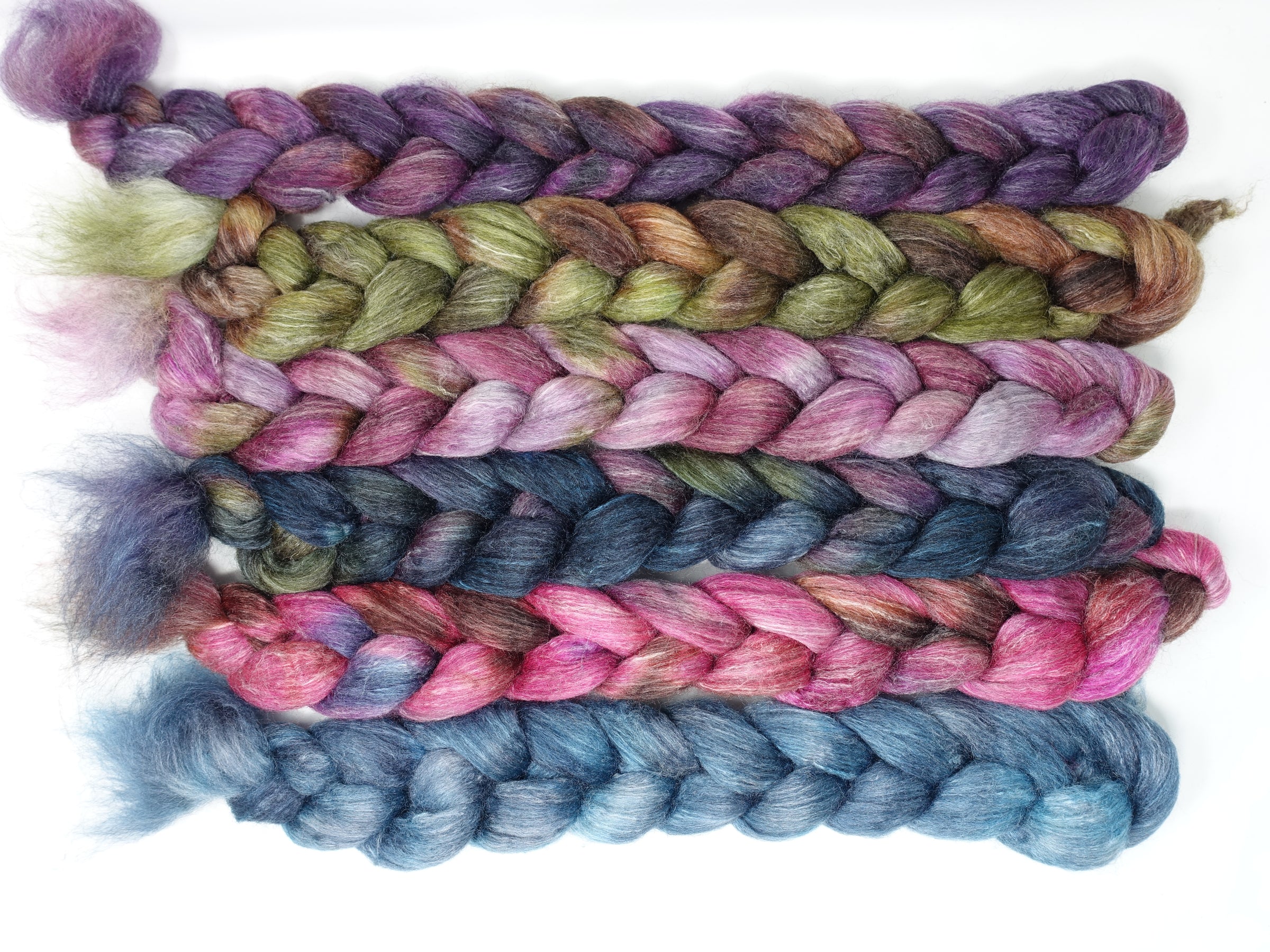 Dyers Half-Dozen- Corriedale & Lotus, 6 co-ordinating mini braids, Hand Dyed Wool, 360g