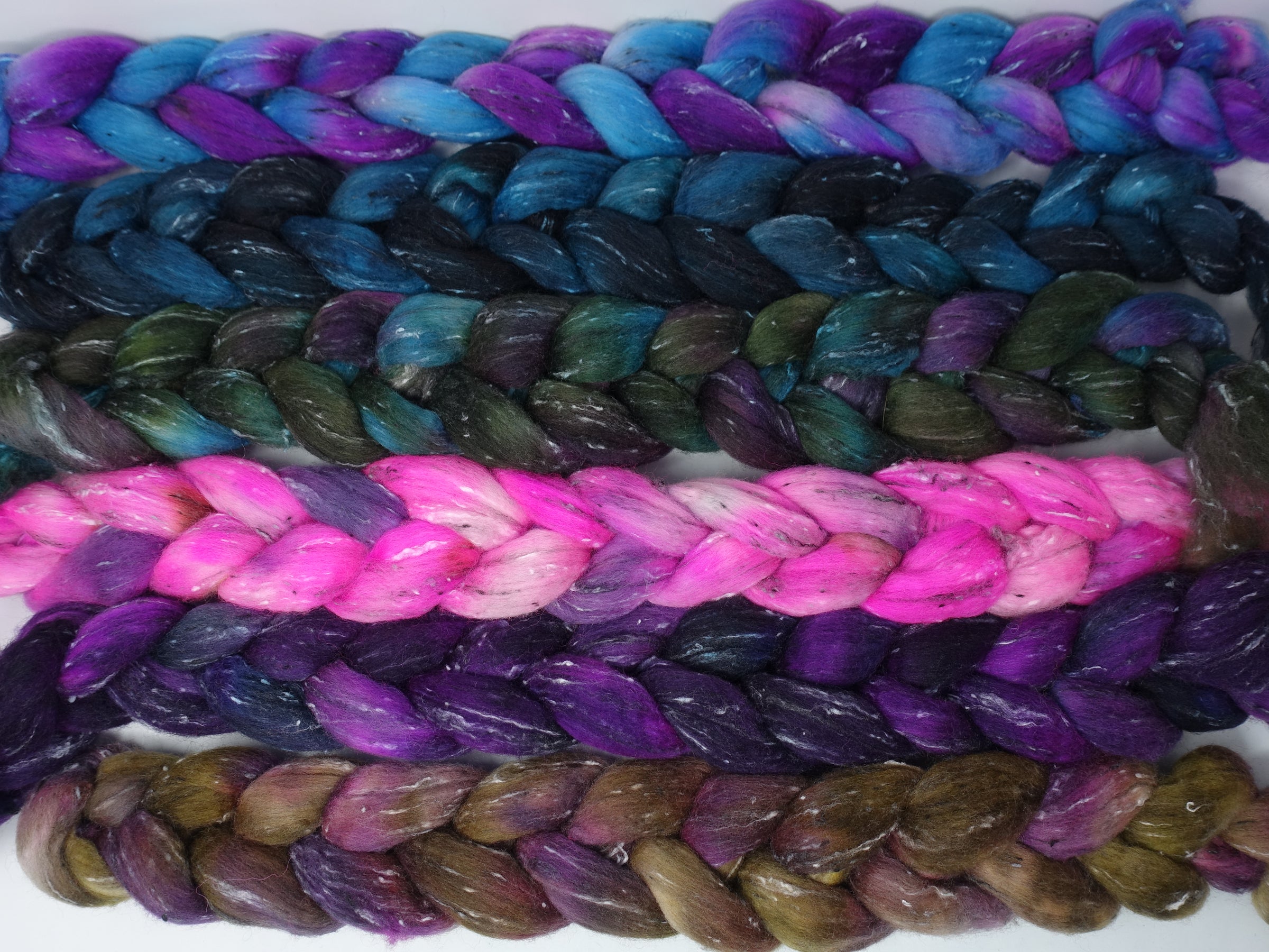 Dyers Half-Dozen- Tweed Wool, 6 co-ordinating mini braids, Hand Dyed Wool, 360g