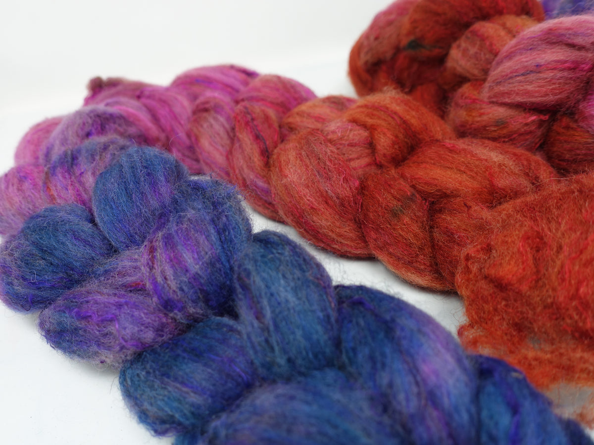 Textured Blend, BFL, Manx Loaghtan, Sari Silk. Hand Dyed Gradient. 100g