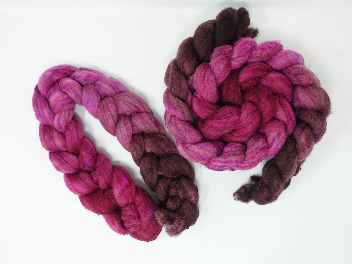 Textured Blend, BFL, Manx Loaghtan, Sari Silk. Hand Dyed Gradient. 100g