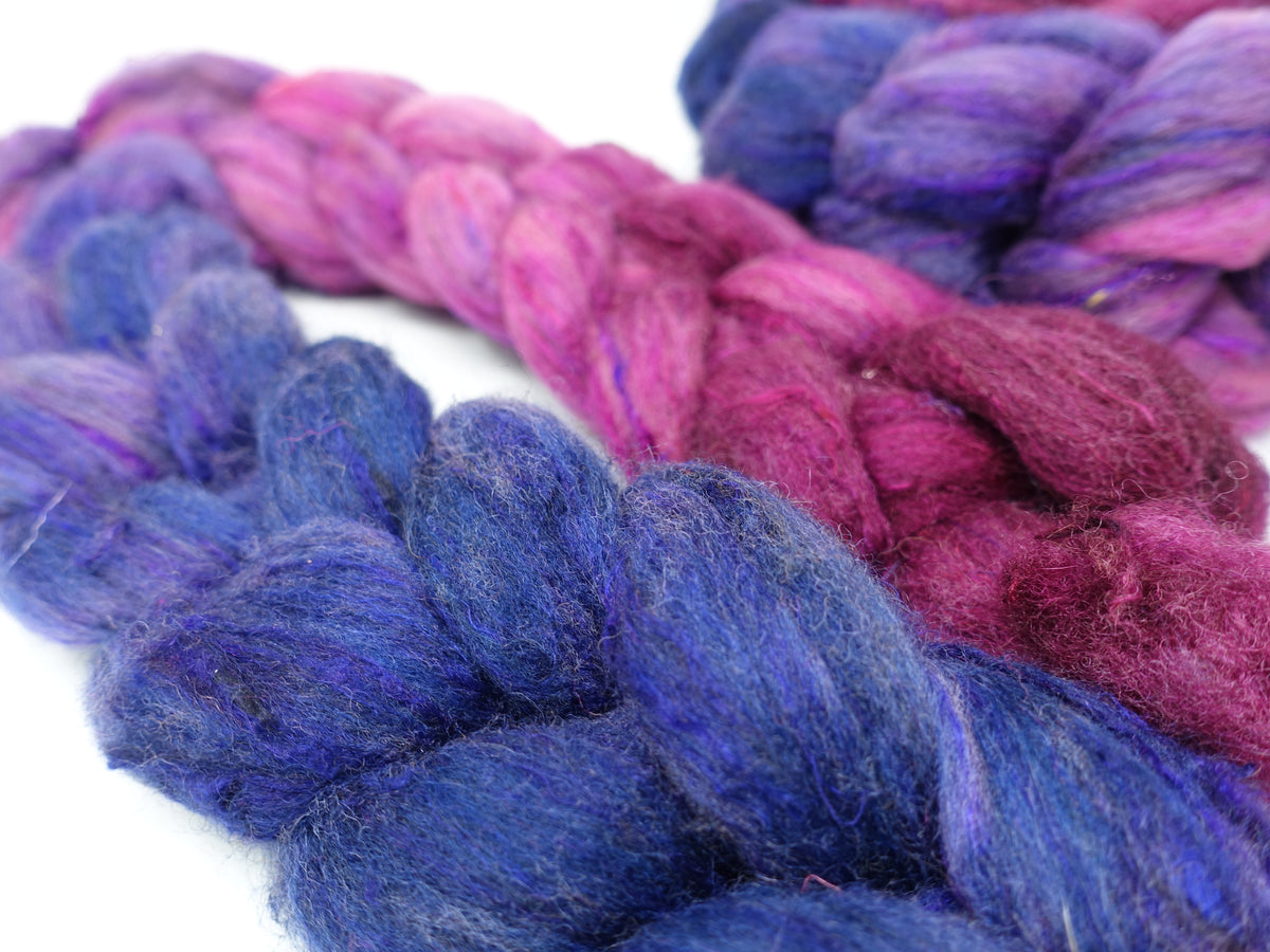Textured Blend, BFL, Manx Loaghtan, Sari Silk. Hand Dyed Gradient. 100g