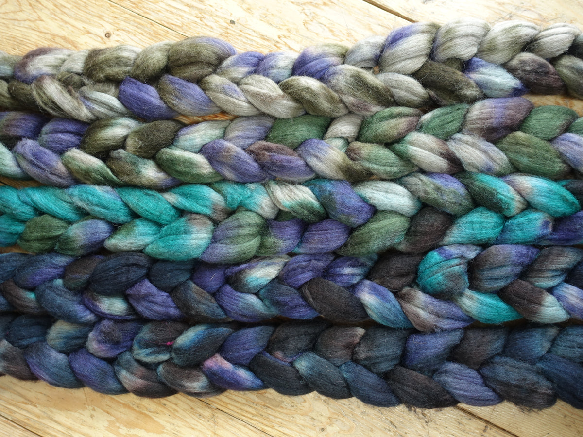 Fade Pack- Polwarth & Yak, 5 co-ordinating braids, Hand Dyed. 500g
