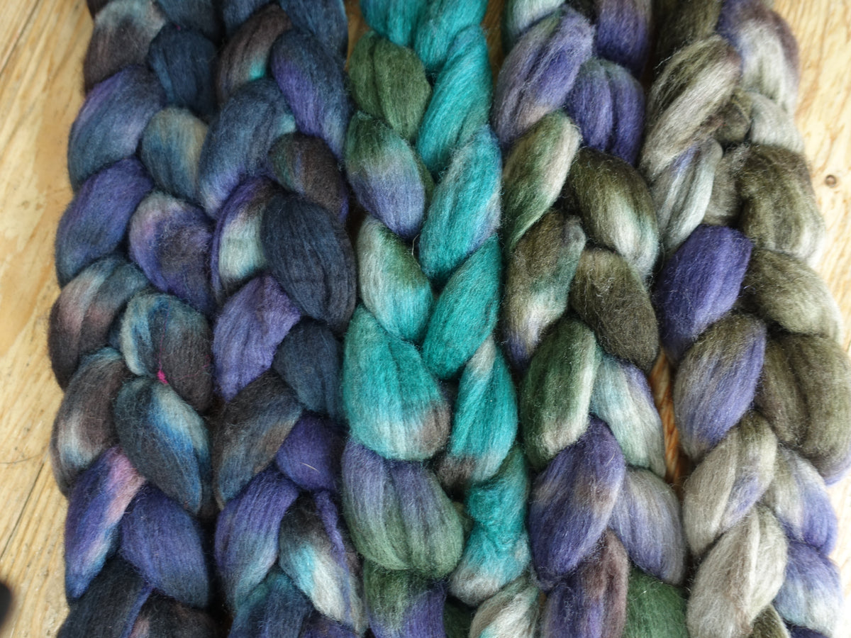 Fade Pack- Polwarth & Yak, 5 co-ordinating braids, Hand Dyed. 500g