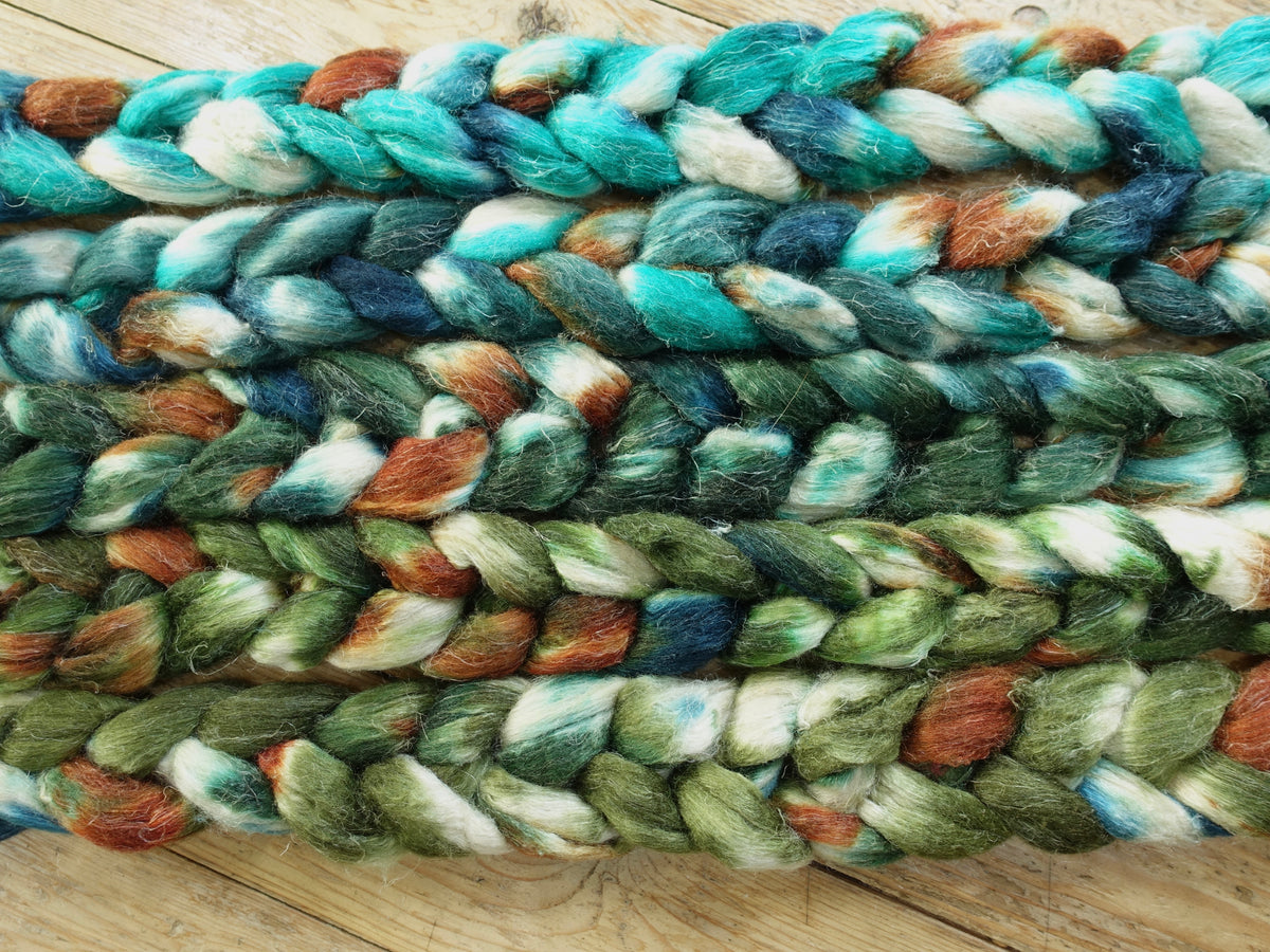 Fade Pack- Romney, Silk & Linen, 5 co-ordinating braids, Hand Dyed Wool, 500g