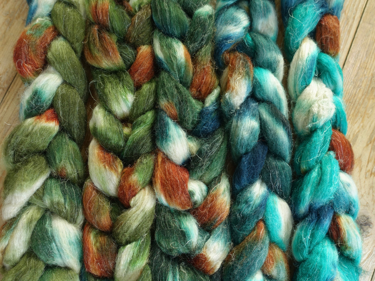 Fade Pack- Romney, Silk & Linen, 5 co-ordinating braids, Hand Dyed Wool, 500g