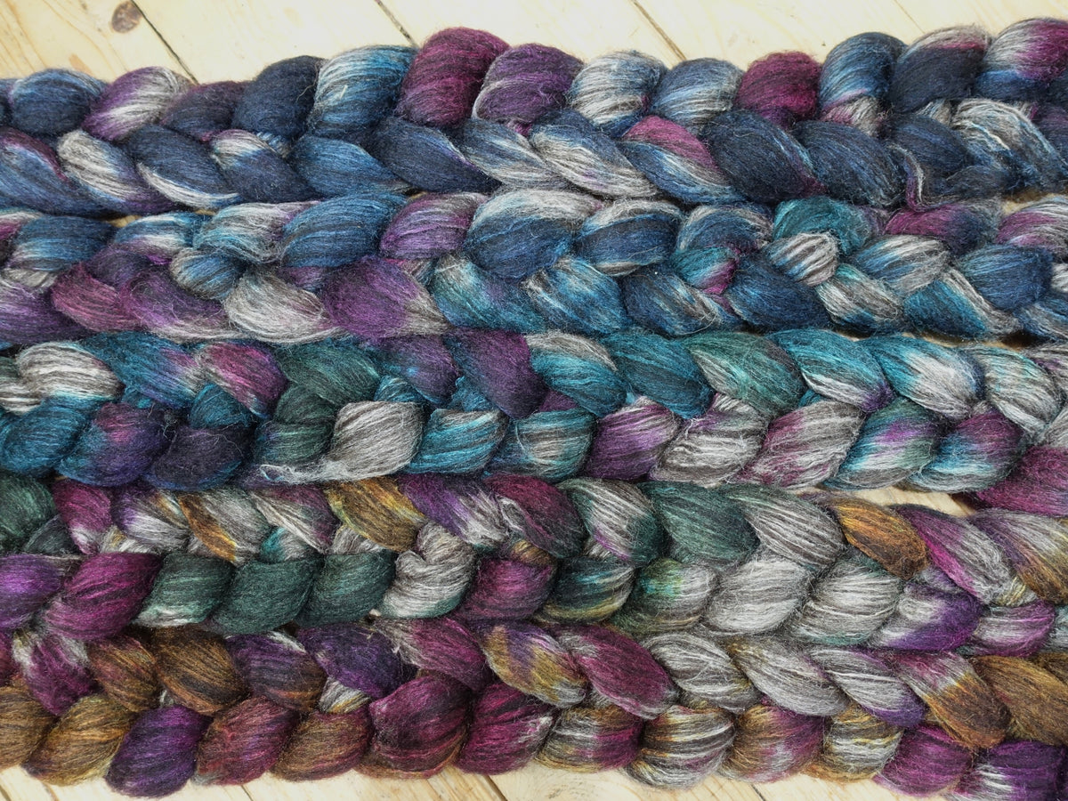 Fade Pack- Zwartbles & Silk, 5 co-ordinating braids, Hand Dyed Wool, 500g