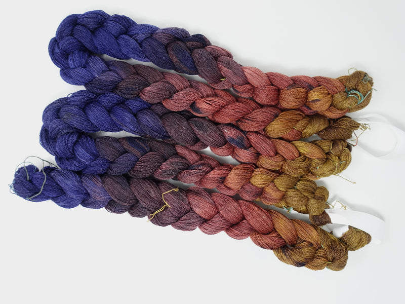 Hand Dyed Gradient Warp- Superfine Merino, Cashmere, Rose Rayon ~800m per 100g, 210ends ~2.2m or 5m length