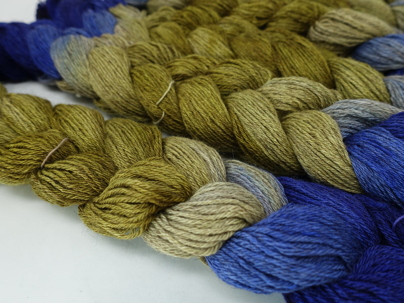 Hand Dyed Gradient Warp- Polwarth, Yak & Silk ~400m per 100g. 150 ends. ~2.3m or 4.8m length