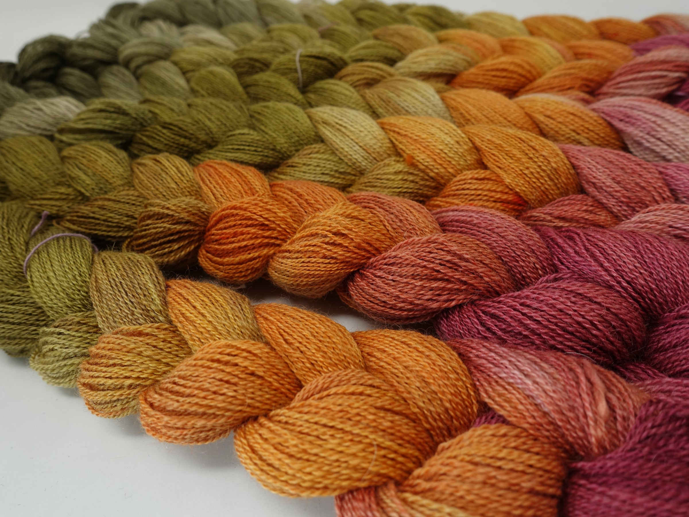 Hand Dyed Gradient Warp- BFL, Camel, Silk ~800m per 100g, 210ends ~2.2m or 5m length