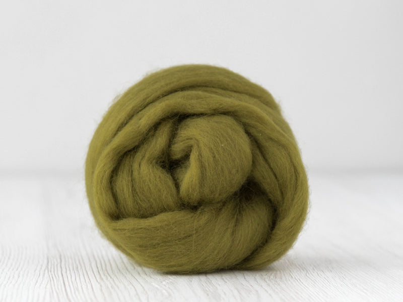 Olive- Superfine 19 micron Merino & Tussah Silk, 70-30 blend. 50g (DHG)